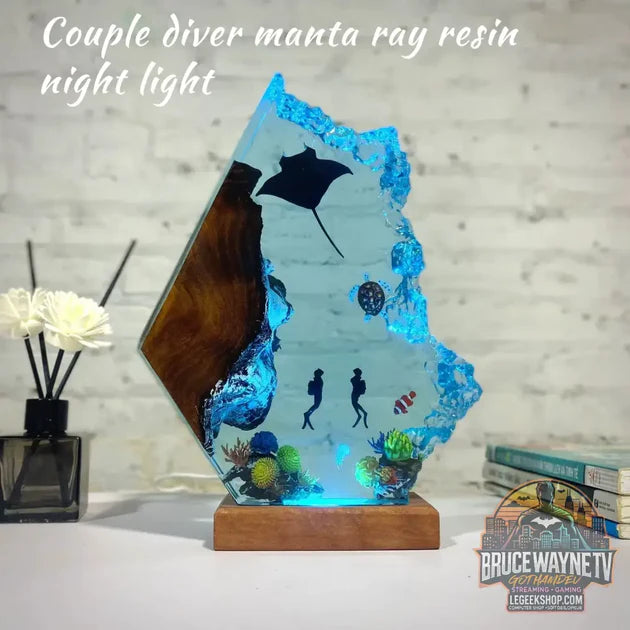 Guide d'achat : Ornement Résine Époxy Couple Plongeurs & Raie Manta – LED USB Océan 6×4"