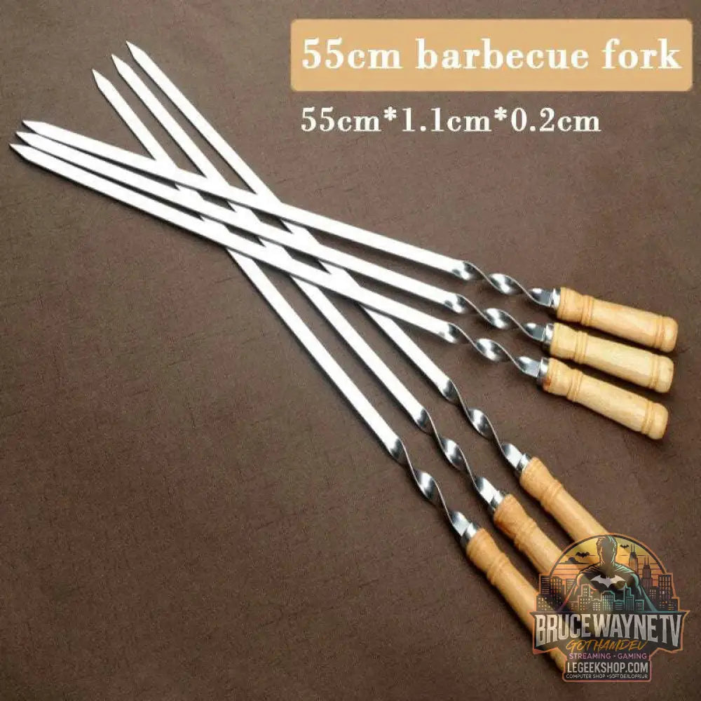 Bâtonnets de gril d'extérieur en acier inoxydable, modules de barbecue, Wers, manche long, Shish Kebab, fourcommuniste en bois, sacs de gril, 55cm - Legeekshop