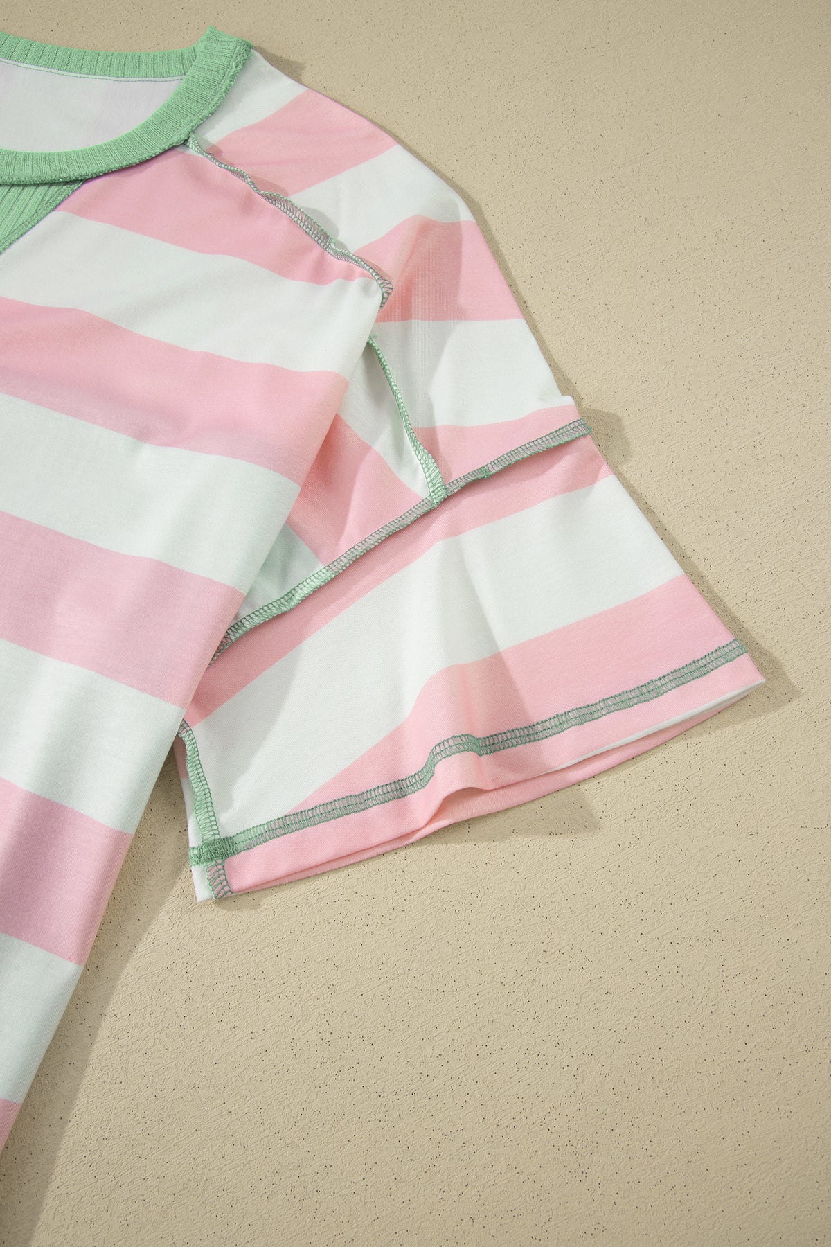 Pink Stripe Exposed Seam Ribbed Patchwork Oversized Tee