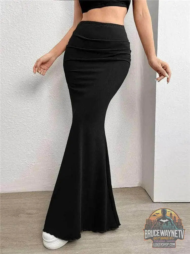 Jupe longue froncée pour femme, jupe sirène taille haute, sexy, noire, élastique, élégante, streetwear, été | Wayne Outfitters - Legeekshop