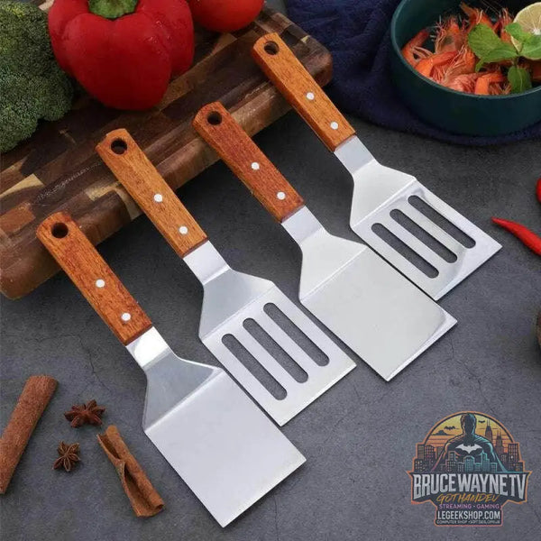 🍳 Spatule Professionnelle Inox & Bois – Pour Steak, Crêpes & Teppanyaki - Legeekshop