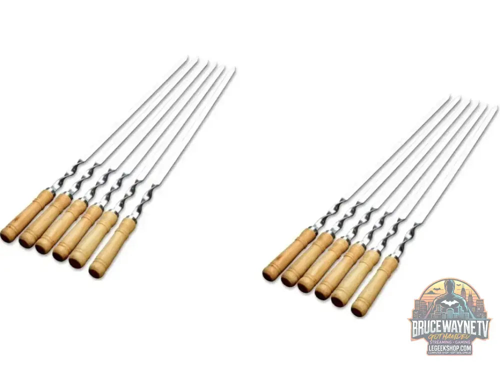 Bâtonnets de gril d'extérieur en acier inoxydable, modules de barbecue, Wers, manche long, Shish Kebab, fourcommuniste en bois, sacs de gril, 55cm - Legeekshop