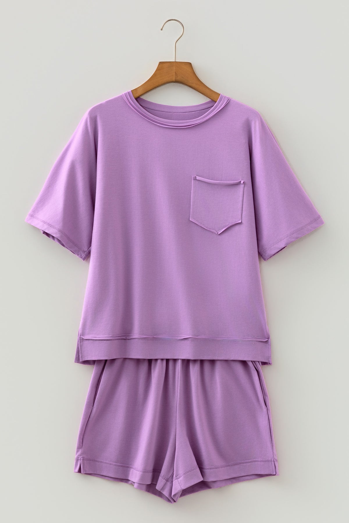 Mint Green Raw Edge Patch Pocket Oversized Top and Shorts Set