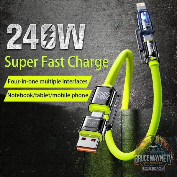 ⚡ Câble Kirsite 4-en-1 – 240W Charge Ultra-Rapide | USB-C & Lightning Multi-Fonction - Legeekshop