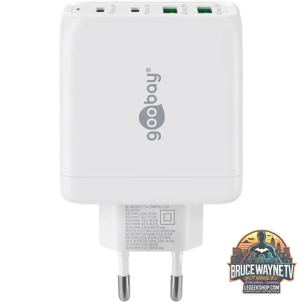 goobay USB-C Multiport-Schnellladegerät, PD, GaN, 68 Watt weiß, 2x USB-C, 2x USB-A, Power Delivery, QuickCharge - goobay - vue 3
