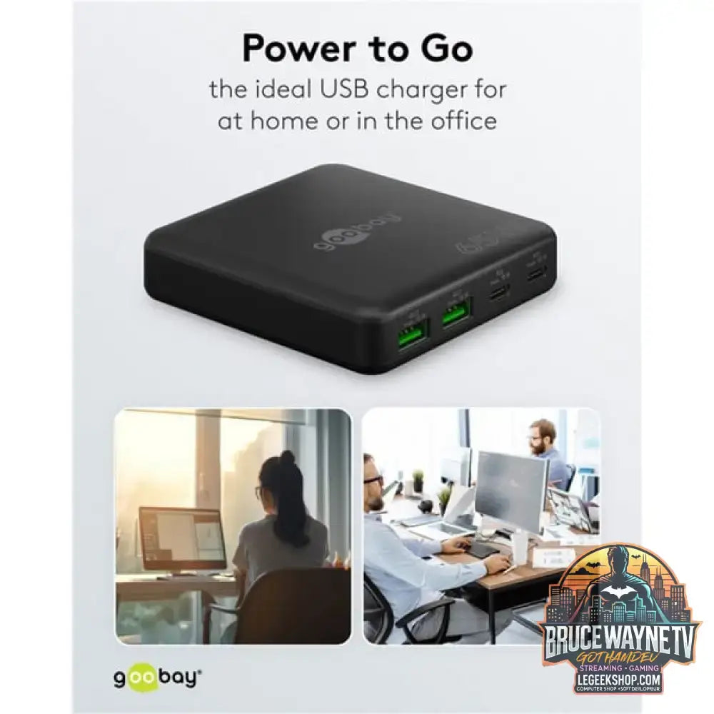 goobay USB-C Multiport-Tischladegerät, PD, GaN, 65 Watt schwarz, 2x USB-C, 2x USB-A, Power Delivery, QuickCharge 3.0 - goobay - vue 10