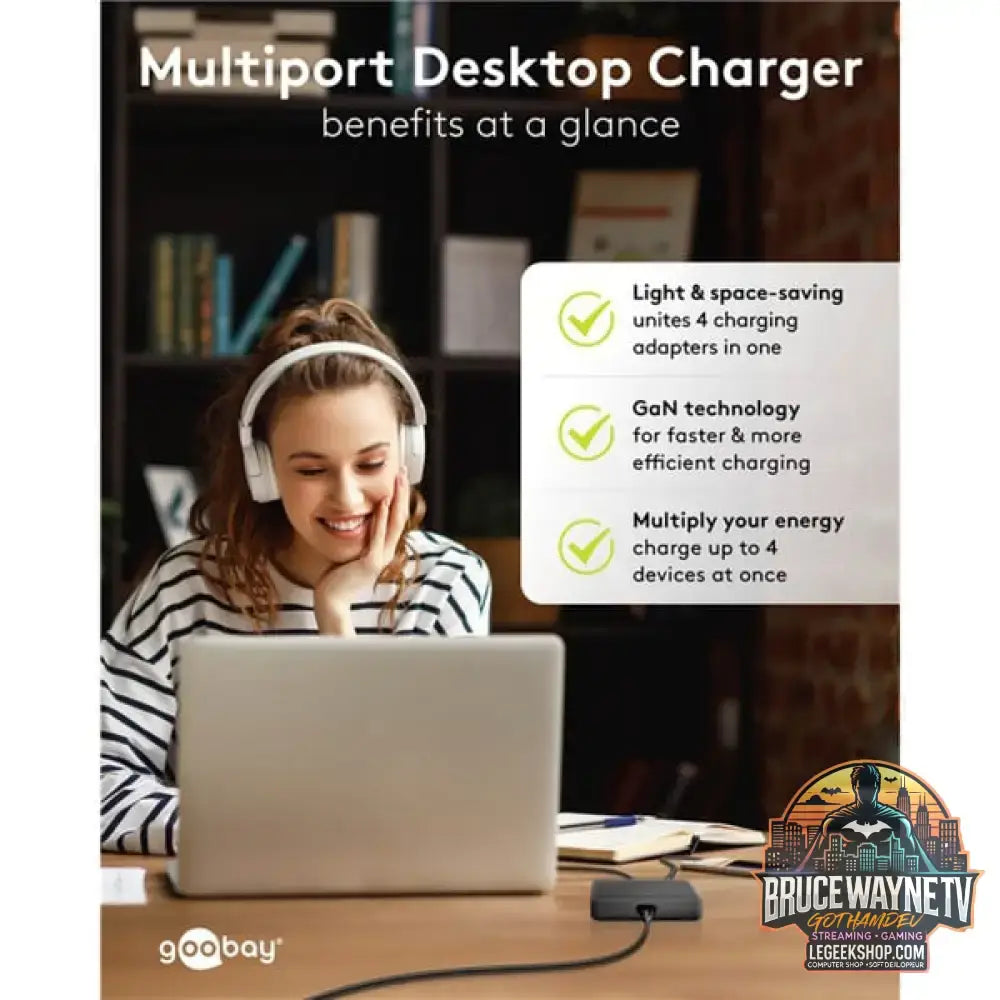 goobay USB-C Multiport-Tischladegerät, PD, GaN, 65 Watt schwarz, 2x USB-C, 2x USB-A, Power Delivery, QuickCharge 3.0 - goobay - vue 12