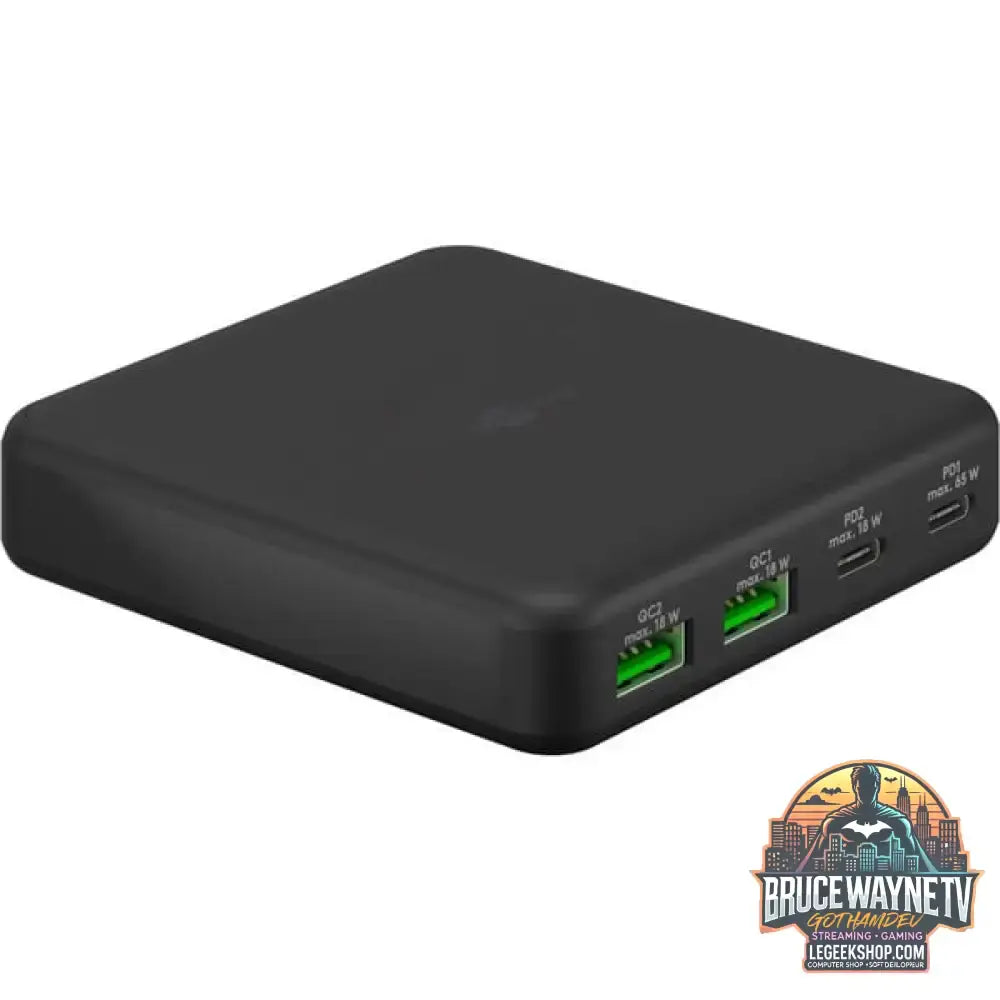 goobay USB-C Multiport-Tischladegerät, PD, GaN, 65 Watt schwarz, 2x USB-C, 2x USB-A, Power Delivery, QuickCharge 3.0 - goobay