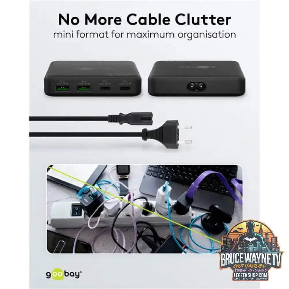 goobay USB-C Multiport-Tischladegerät, PD, GaN, 65 Watt schwarz, 2x USB-C, 2x USB-A, Power Delivery, QuickCharge 3.0 - goobay - vue 7
