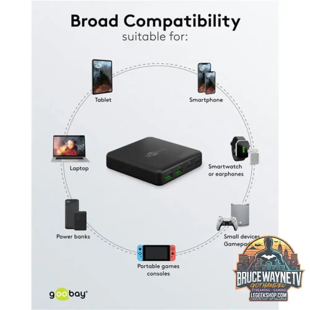 goobay USB-C Multiport-Tischladegerät, PD, GaN, 65 Watt schwarz, 2x USB-C, 2x USB-A, Power Delivery, QuickCharge 3.0 - goobay - vue 9