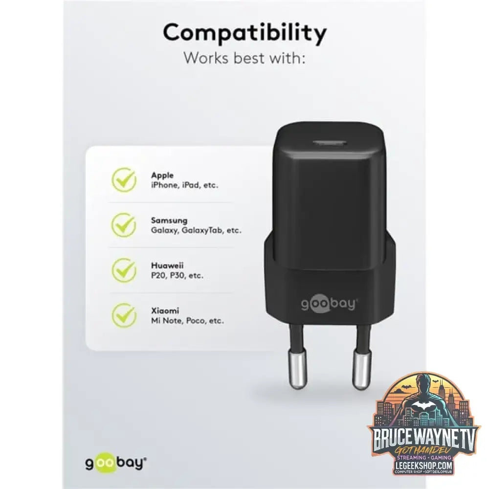 goobay USB-C Schnellladegerät Nano, PD, GaN, 20 Watt schwarz, 1x USB-C, Power Delivery 3.0 - goobay - vue 7