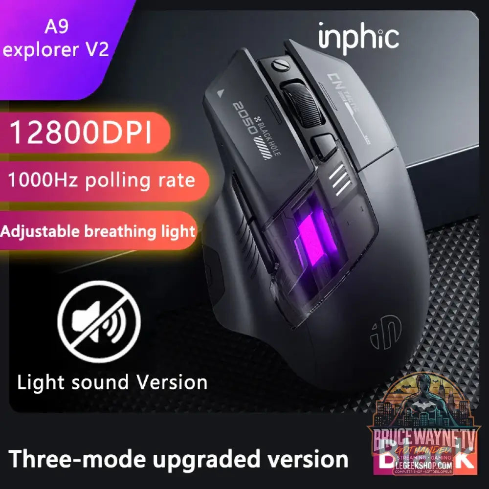 Souris de jeu sans fil Inphic A9 Explorer V2 affichage du niveau de batterie 500mA ergonomique Bluetooth pour bureau PC