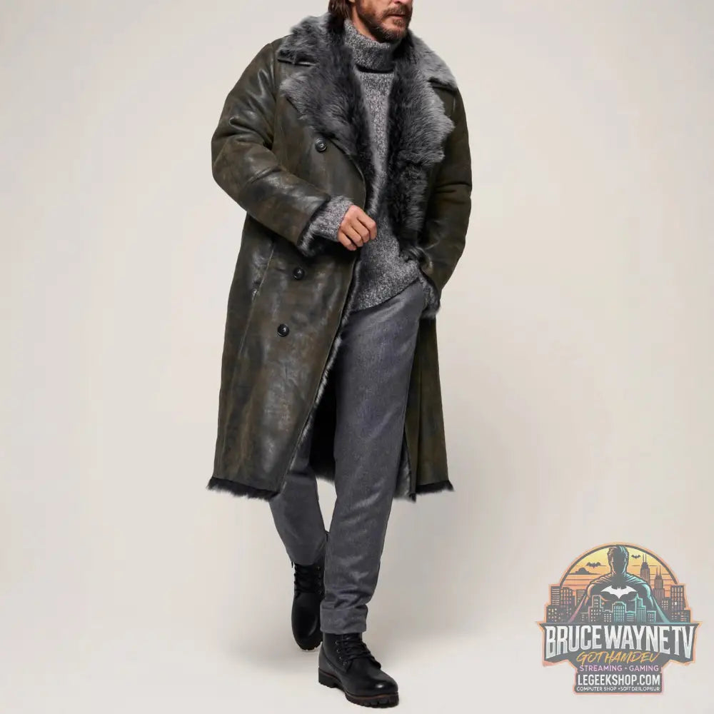 Manteau Long Fausse Fourrure Homme Double Boutonnage