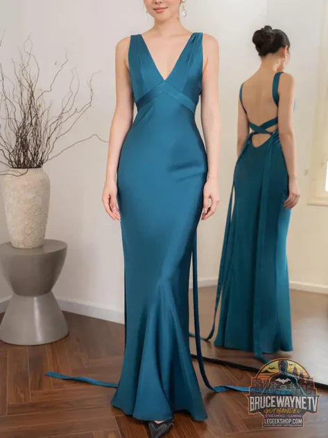 Guide d'achat : Robe Soirée Longue Bleu Lac Dos Nu Bretelles Élégante