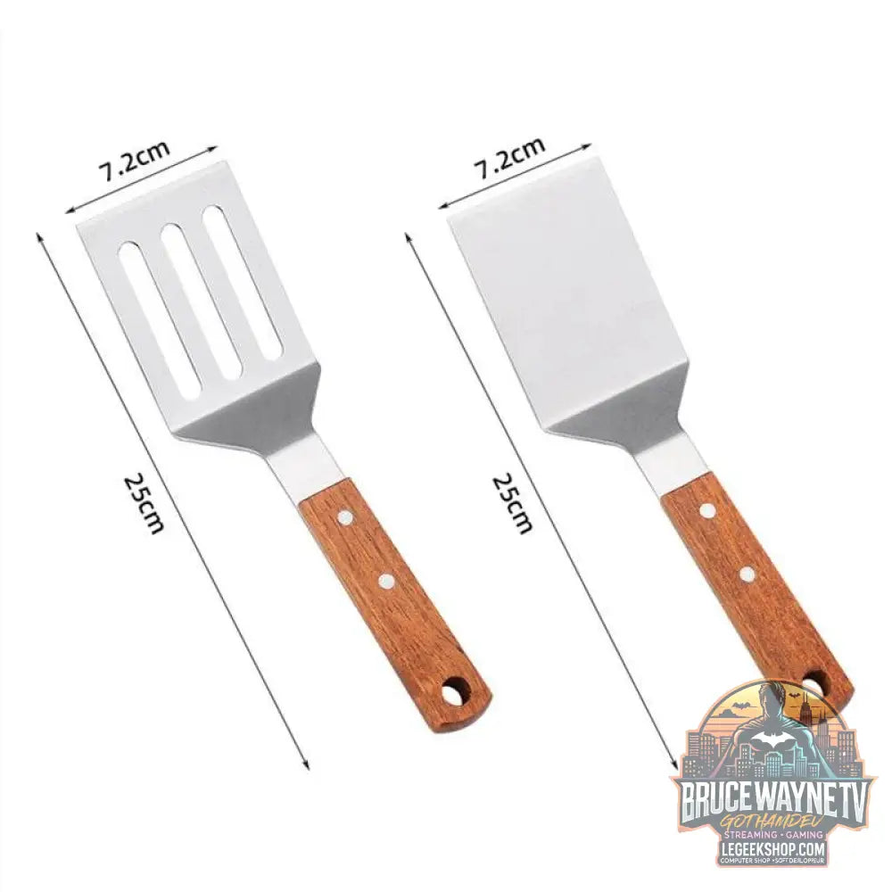 🍳 Spatule Professionnelle Inox & Bois – Pour Steak, Crêpes & Teppanyaki - Legeekshop