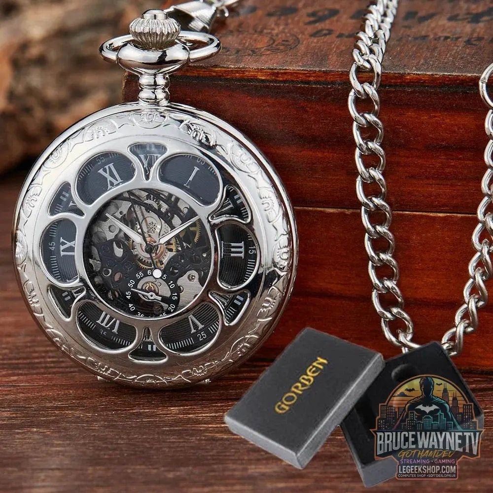 Montre de Poche Mécanique de Luxe à Chiffres Romains pour Homme, Gravé, Boîtier en Argent, Steampunk | Wayne Outfitters - Legeekshop
