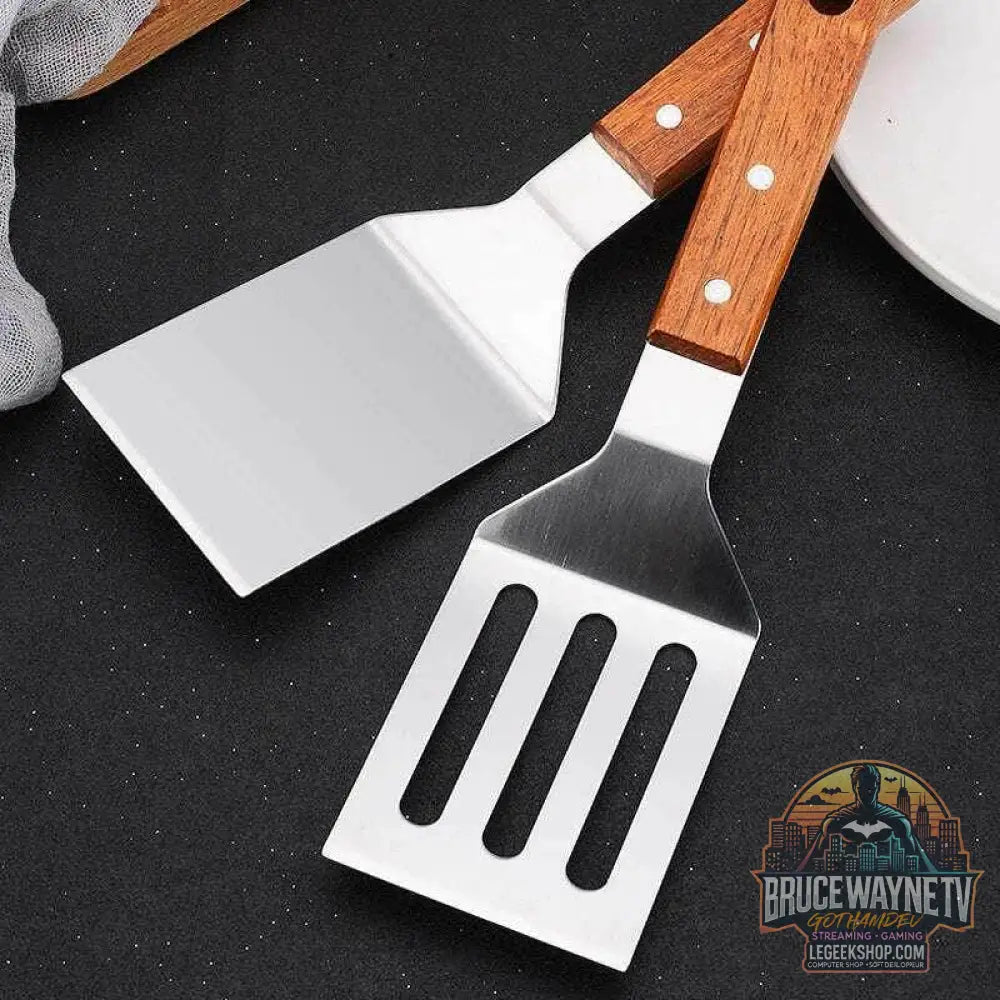 🍳 Spatule Professionnelle Inox & Bois – Pour Steak, Crêpes & Teppanyaki - Legeekshop