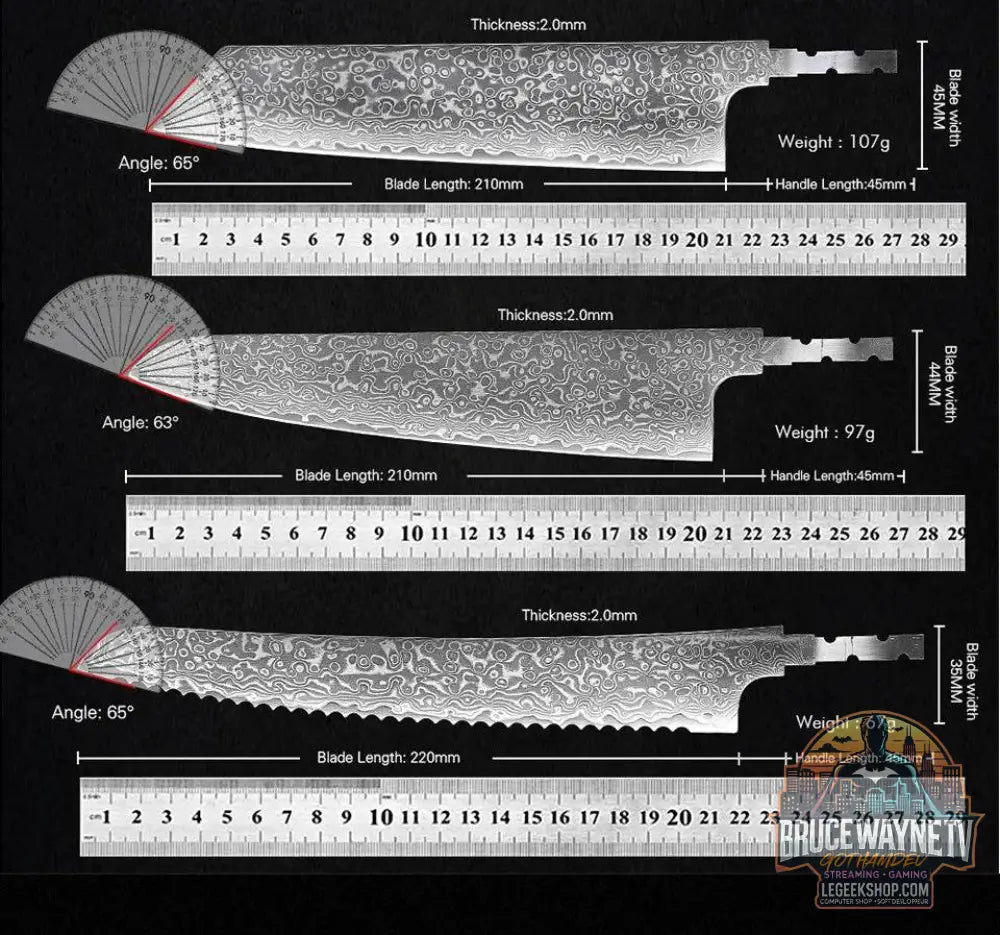 🗡️ TURWHO - Lame Japonaise Forgée Main en Acier Damascus 67 Couches (Sans Manche) - Legeekshop