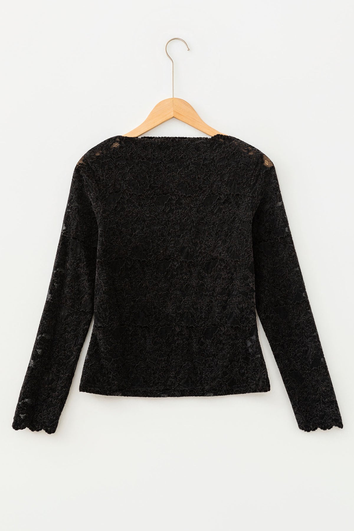 Black Elegant Stand Neck Lace Long Sleeve Top