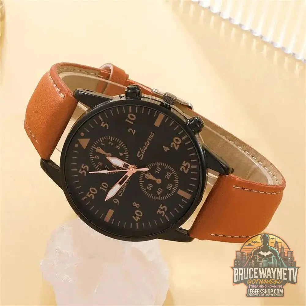 Montre de Luxe à Quartz pour Homme avec Bracelet en Cuir Brun, Mode Business, Cadeau pour Homme | Wayne Outfitters - Legeekshop