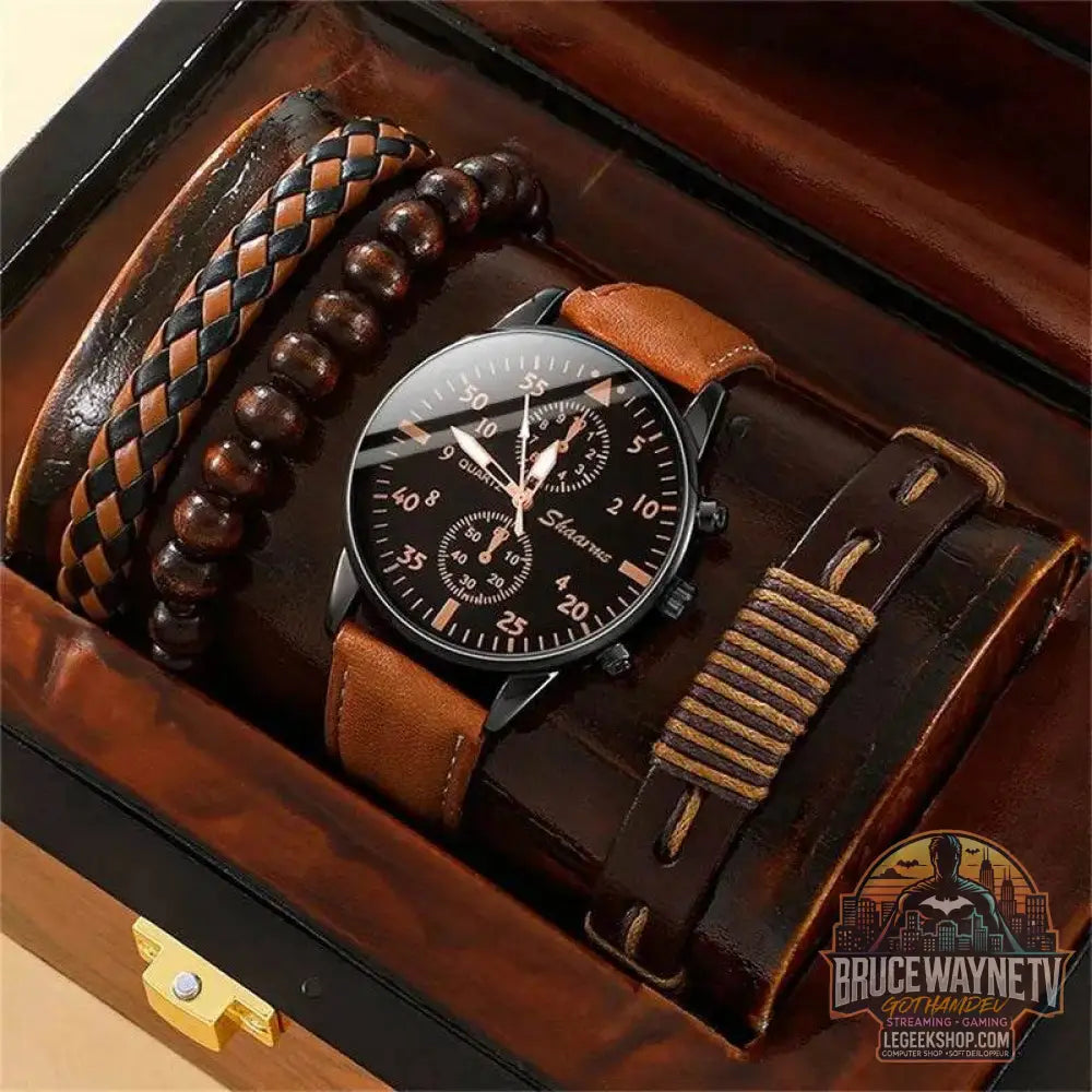 Montre de Luxe à Quartz pour Homme avec Bracelet en Cuir Brun, Mode Business, Cadeau pour Homme | Wayne Outfitters - Legeekshop