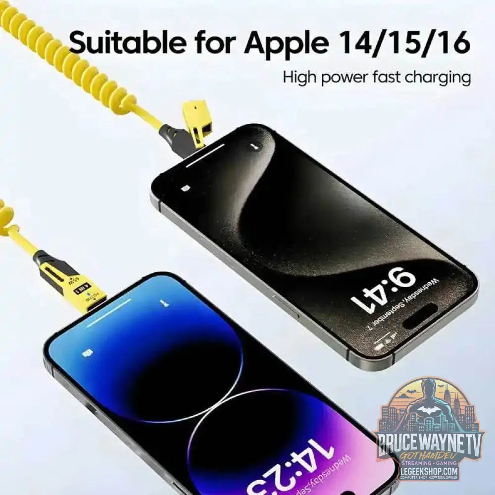 🔌 Câble de Données Court à Ressort 4-en-1 – 65W 6A | Chargeur Rapide USB Type-C & Lightning - Legeekshop