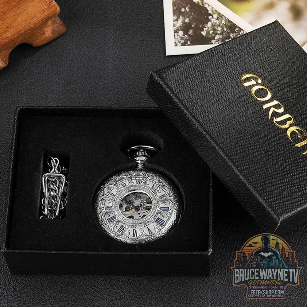 Montre de Poche Mécanique de Luxe à Chiffres Romains pour Homme, Gravé, Boîtier en Argent, Steampunk | Wayne Outfitters - Legeekshop