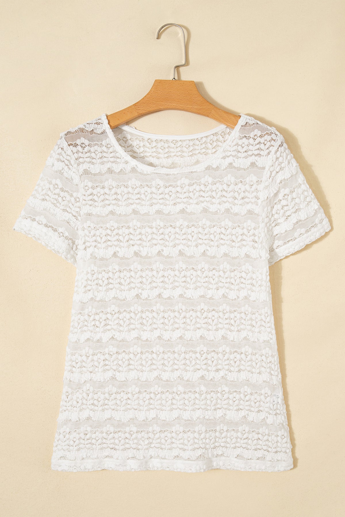 White Sheer Lace Short Sleeve Top