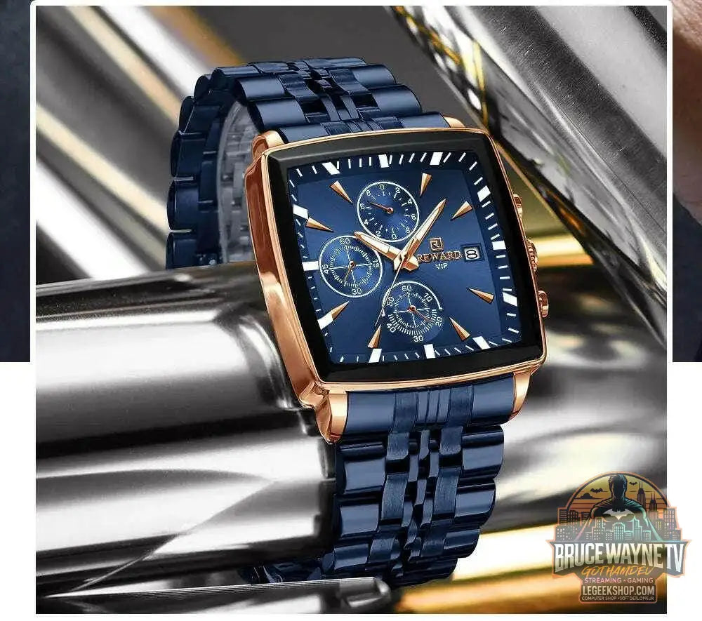 🕶️ REWARD – Montre Homme Quartz Rectangle Bleue Étanche Luxe - Legeekshop