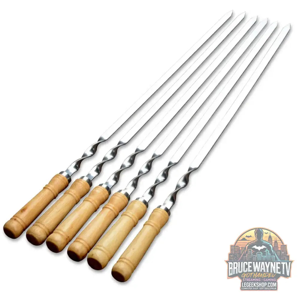 Bâtonnets de gril d'extérieur en acier inoxydable, modules de barbecue, Wers, manche long, Shish Kebab, fourcommuniste en bois, sacs de gril, 55cm - Legeekshop