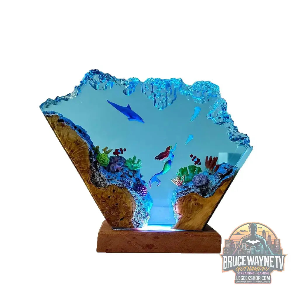 8*5 pouces nouvelle sirène et dauphin résine Art ornements lumineux Design créatif atmosphère maison bureau décoration