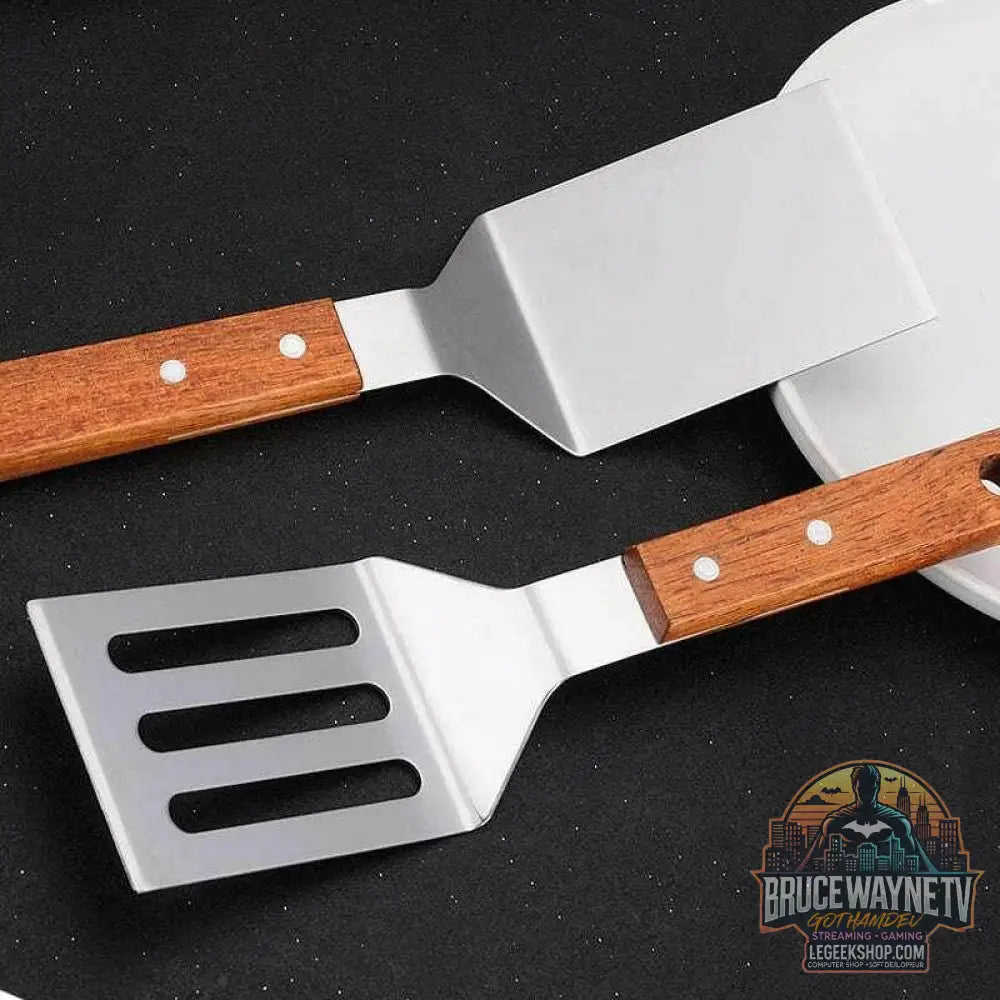 🍳 Spatule Professionnelle Inox & Bois – Pour Steak, Crêpes & Teppanyaki - Legeekshop