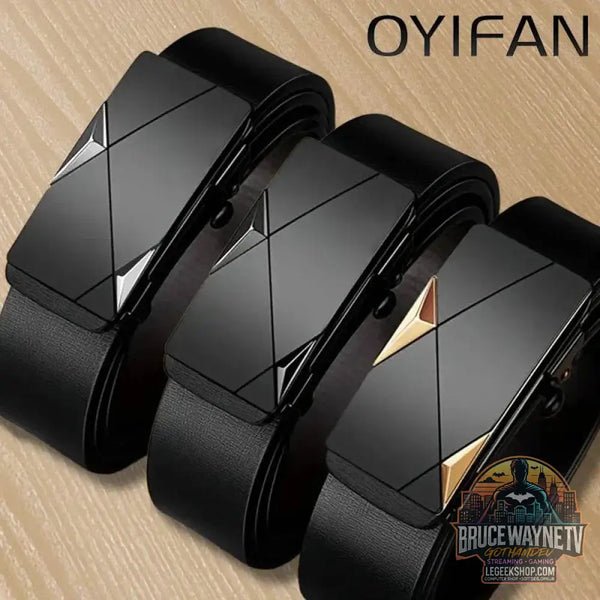 Ceinture en cuir véritable à boucle automatique pour homme, style géométrique. - Legeekshop