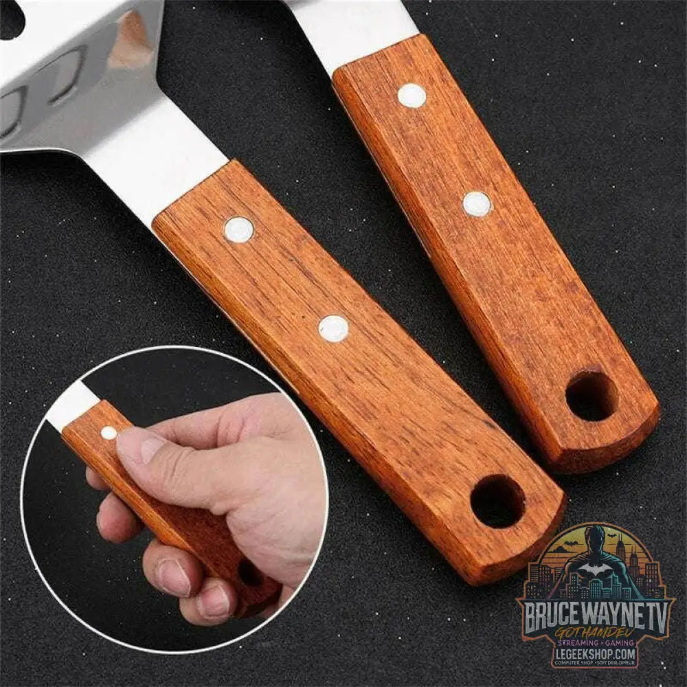 🍳 Spatule Professionnelle Inox & Bois – Pour Steak, Crêpes & Teppanyaki - Legeekshop