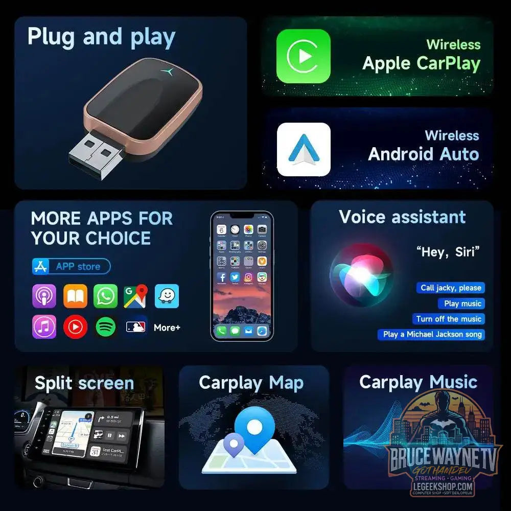 🚗 Adaptateur Auto CarPlay & Android Auto Sans Fil | Plug & Play 🔄 - Legeekshop