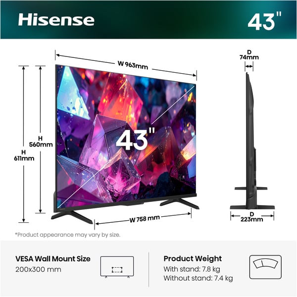 Hisense 43E7S PRO Hi-QLED-Fernseher - Hisense - vue 3