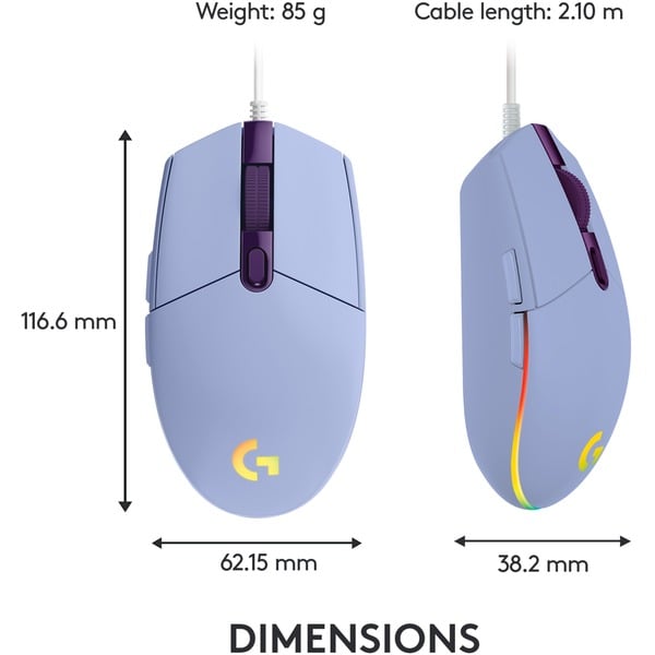 Logitech G203 LIGHTSYNC, souris gaming - vue 8