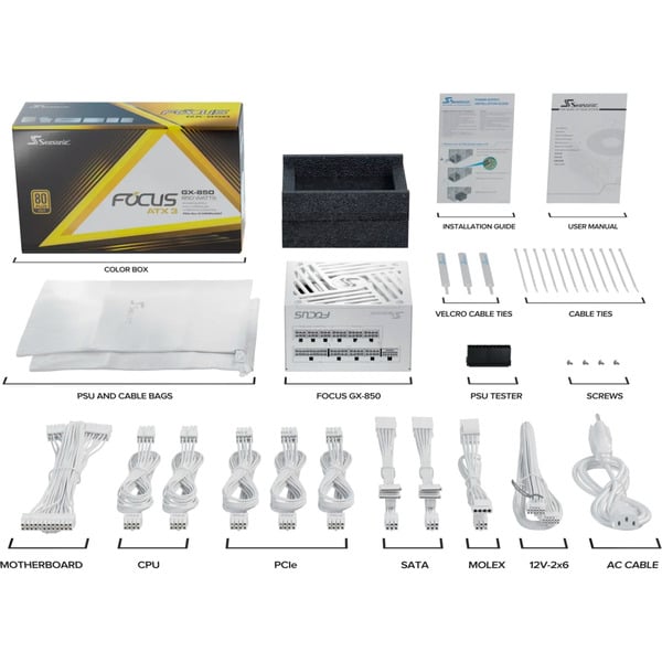 Seasonic FOCUS GX-850-V4 850W ATX3.1 White Edition, alimentation PC - Seasonic - vue 10
