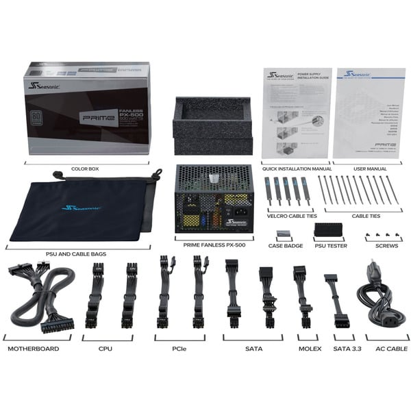 Seasonic PRIME Fanless PX-500 500W, alimentation PC - Seasonic - vue 7
