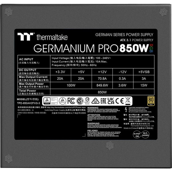 Thermaltake Germanium Pro RGB 850W, alimentation PC - Thermaltake - vue 11