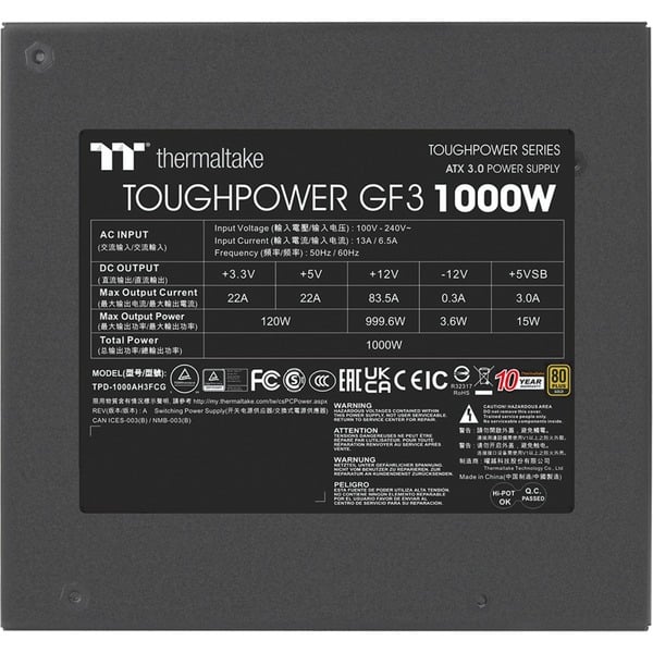 Thermaltake Toughpower GF3 1000W, alimentation PC - Thermaltake - vue 4