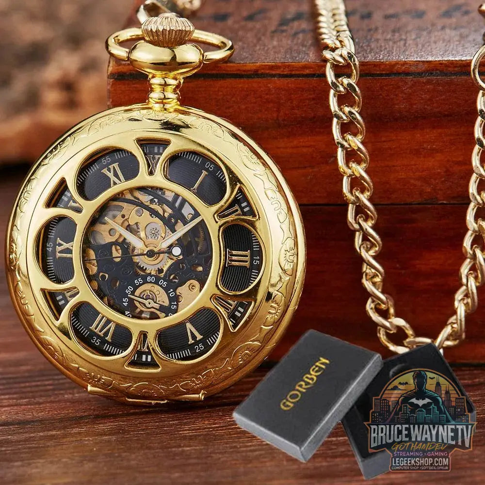 Montre de Poche Mécanique de Luxe à Chiffres Romains pour Homme, Gravé, Boîtier en Argent, Steampunk | Wayne Outfitters - Legeekshop