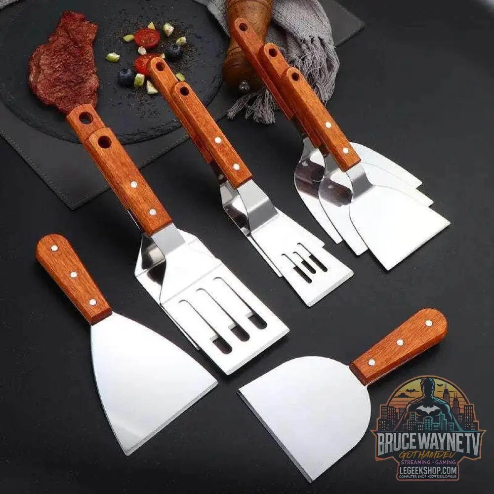 🍳 Spatule Professionnelle Inox & Bois – Pour Steak, Crêpes & Teppanyaki - Legeekshop