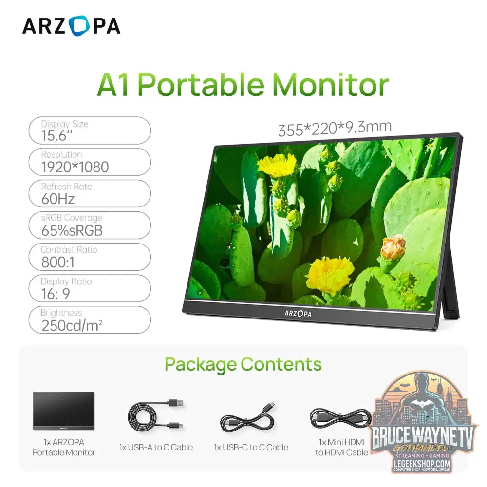 ARZOPA 15.6 pouces moniteur Portable FHD 1080P IPS USB-C mini-hdmi deuxième écran externe pour PC/MAC/téléphone/Xbox/PS