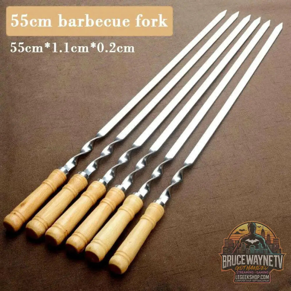 Bâtonnets de gril d'extérieur en acier inoxydable, modules de barbecue, Wers, manche long, Shish Kebab, fourcommuniste en bois, sacs de gril, 55cm - Legeekshop