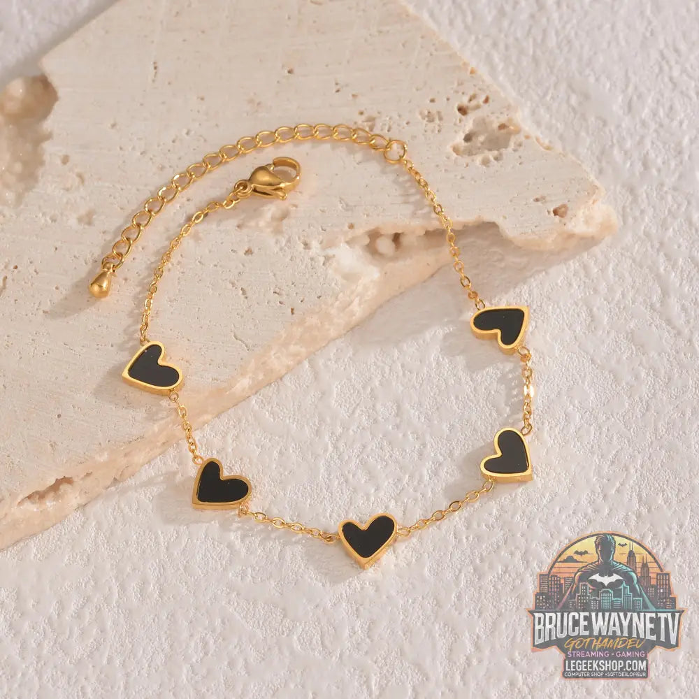 Bracelet Acier Inoxydable Cœur Amour Saint-Valentin Cadeau Bijou - Golden And Black - Bracelet