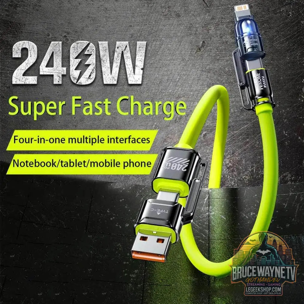 ⚡ Câble Kirsite 4-en-1 – 240W Charge Ultra-Rapide | USB-C & Lightning Multi-Fonction - Legeekshop