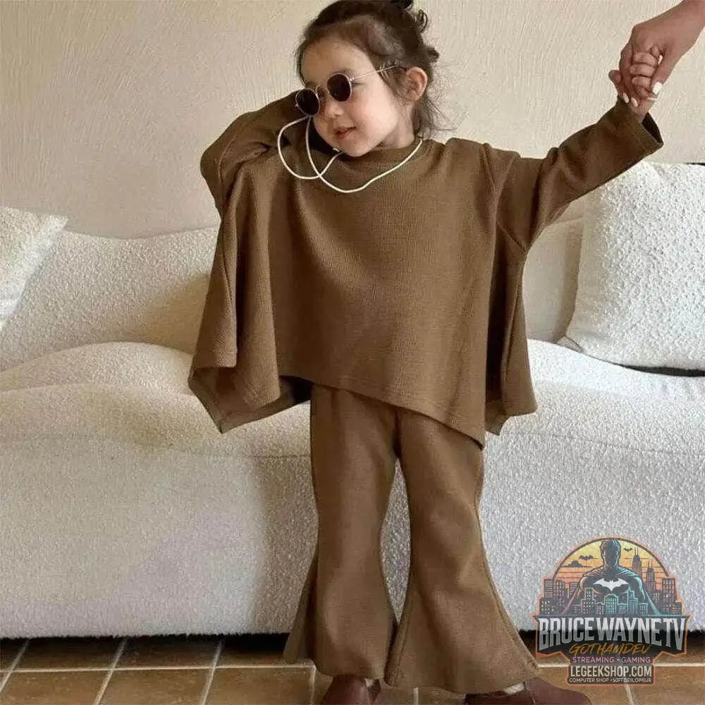 🧒 Ensemble Haut Cape & Pantalon Fille – Élégance Automnale 2 pièces - Legeekshop