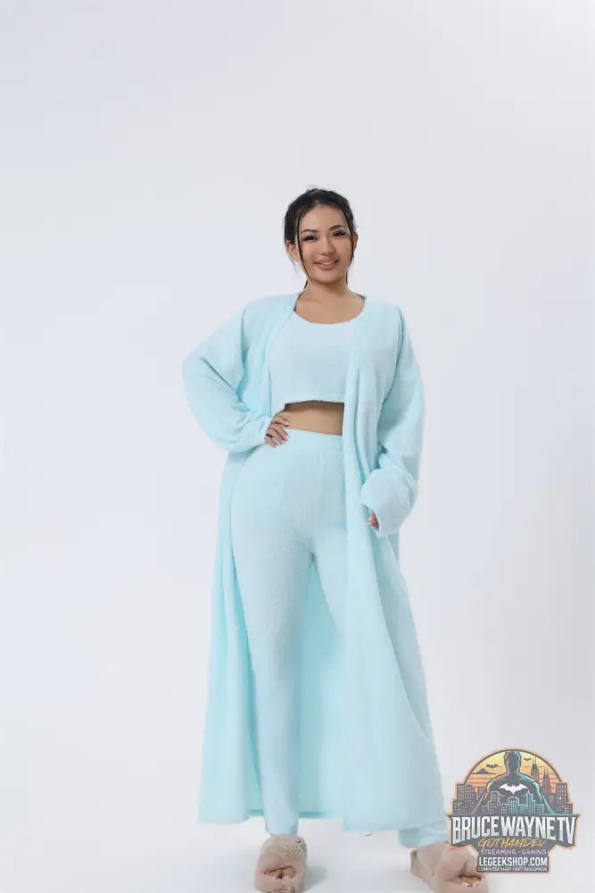 🌙 Ensemble Pyjama 3 Pièces Femme Lounge Confort Doux Hiver 🌙 - Light blue / S - Ensemble Pyjama Femme