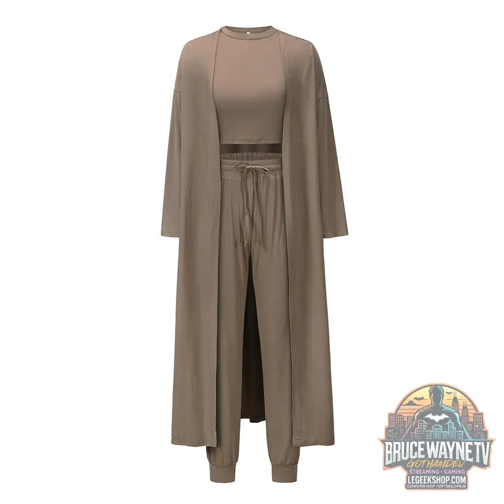 Ensemble Sport Femme 3 Pièces Tricoté Slim Fit Sexy - Khaki / S - Ensemble Sport Femme